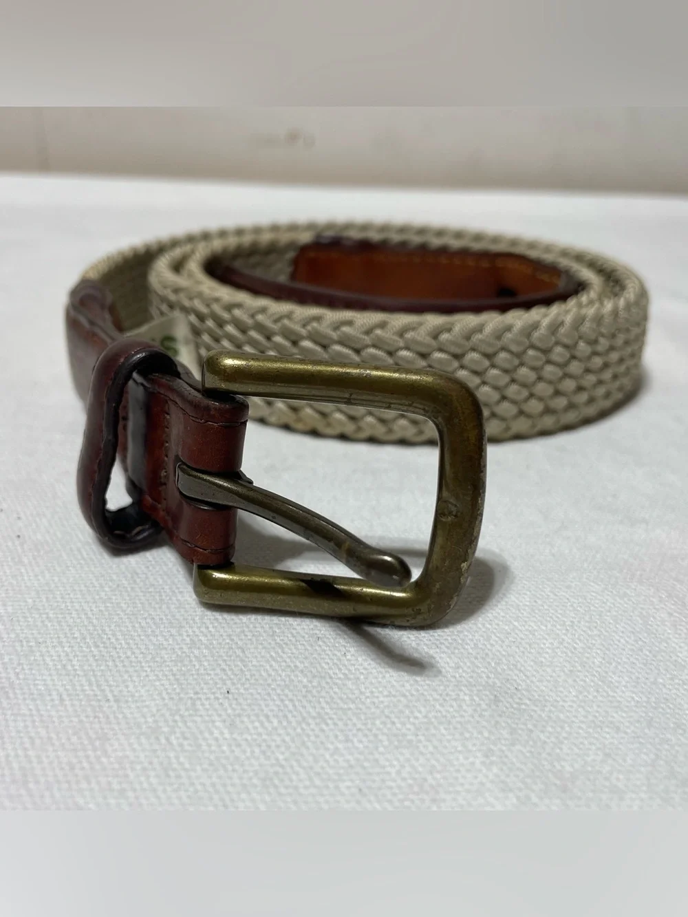 Orvis Braided Rope & Leather Trim Stretch Belt Men’s 42 Beige Brown Outdoor